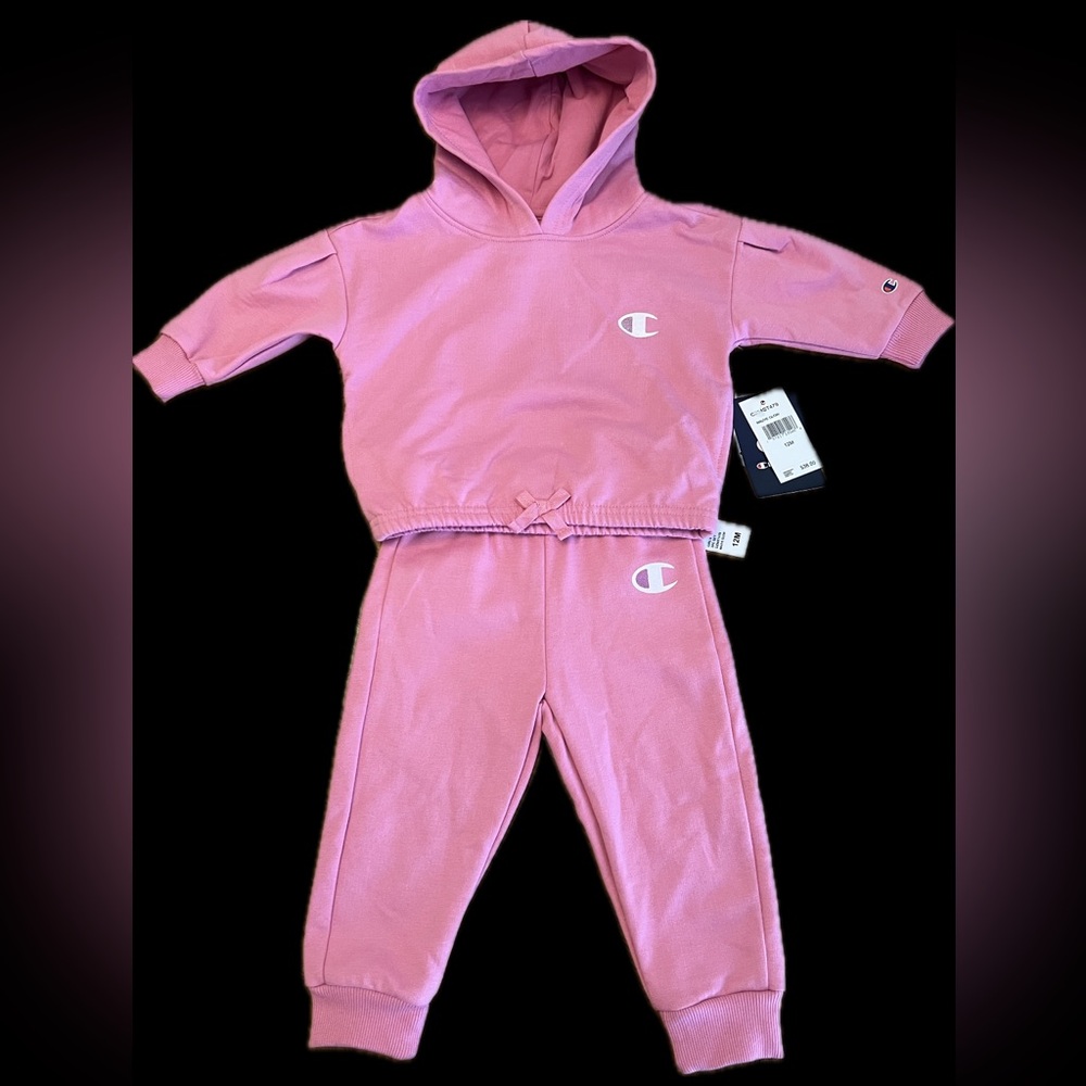 Champion Set 2pc Size 12m Sweatsuit Hoody Pink “Be The Good” Baby Girl NWT